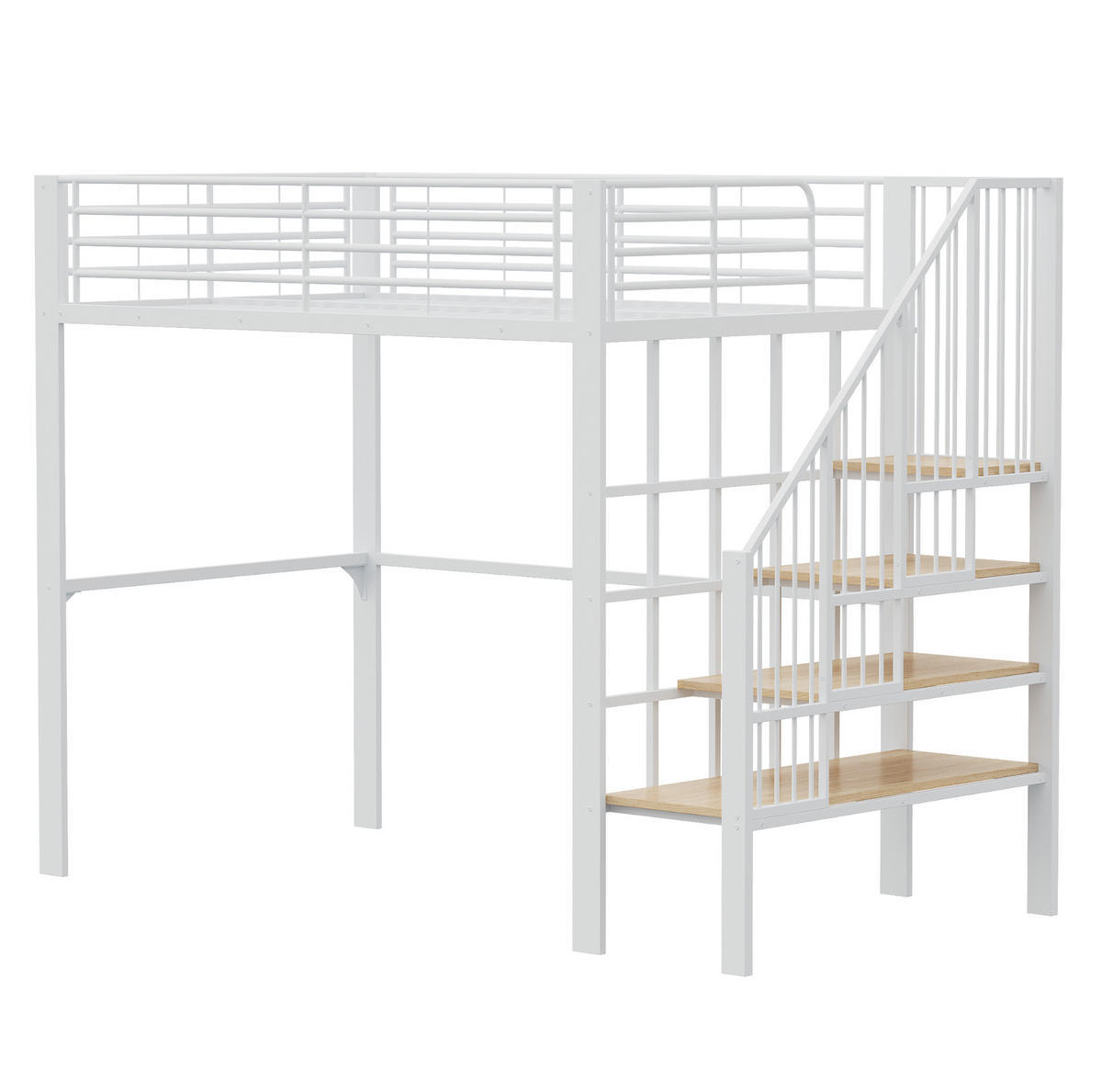HOCHBETT 140/200 cm in Weiß aus Metall mit Treppe und Stauraum - Weiß, Metall (140/200cm) - Flora Grace