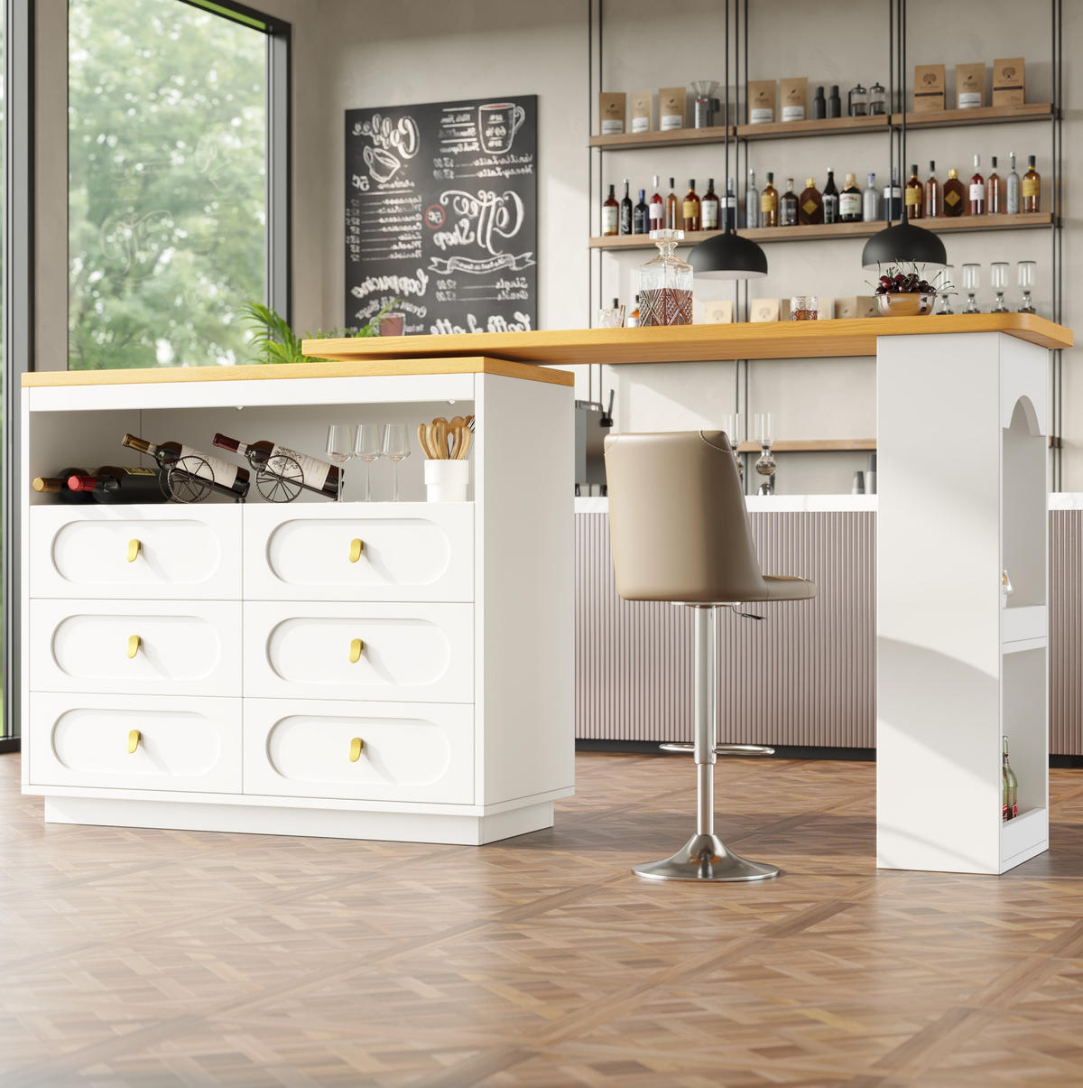 BARTISCH 137-203/39/90 cm in Weiß mit Stauraum und 360° Drehfunktion - Weiß, Holzwerkstoff (39/203/92cm) - BEAOK
