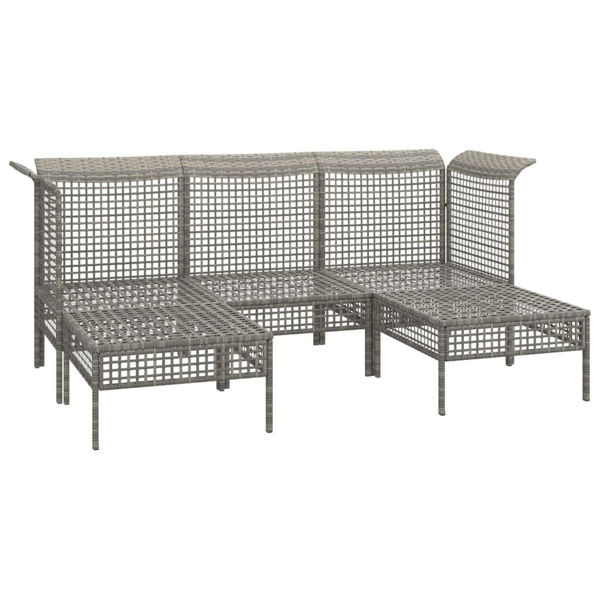 LOUNGEGARNITUR mit Hocker und Sofa, 185 cm, aus Poly Rattan, Grau, 5-teiliges Set - Grau, Kunststoff - vidaXL
