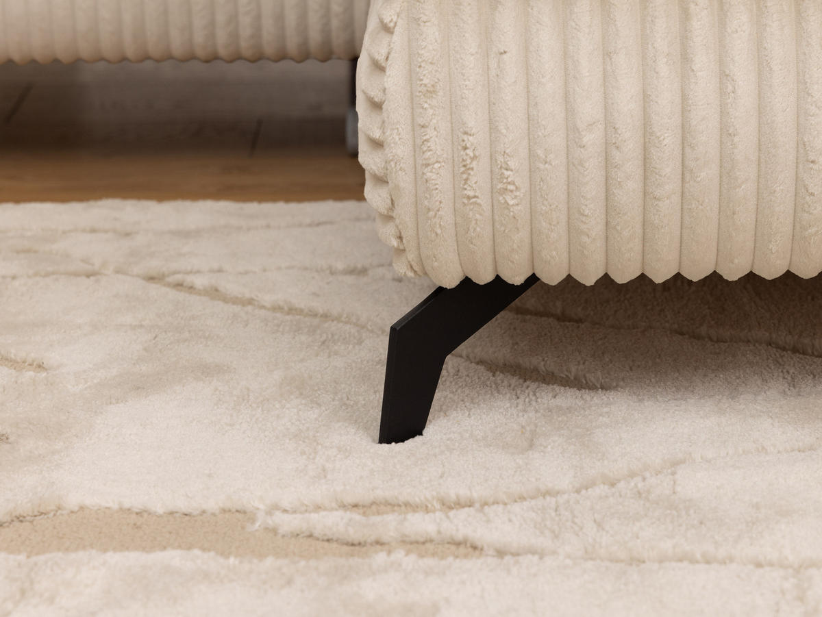 ECKSOFA mit Schlaffunktion und Bettkasten Bonnie aus Hellbeige Cord-Stoff mit verstellbaren Kopfstützen und Armlehne - Ottomane rechts - Beige/Schwarz, Holz/Textil (275/210cm) - S-Style Möbel