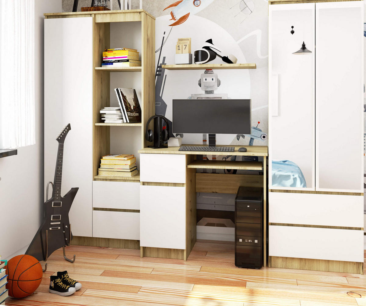 SCHREIBTISCH Eiche Artisan, Weiß 77/90/50 - Eiche Artisan/Weiß, Holzwerkstoff (50/90/77cm) - RAUMHIRSCH FURNITURE