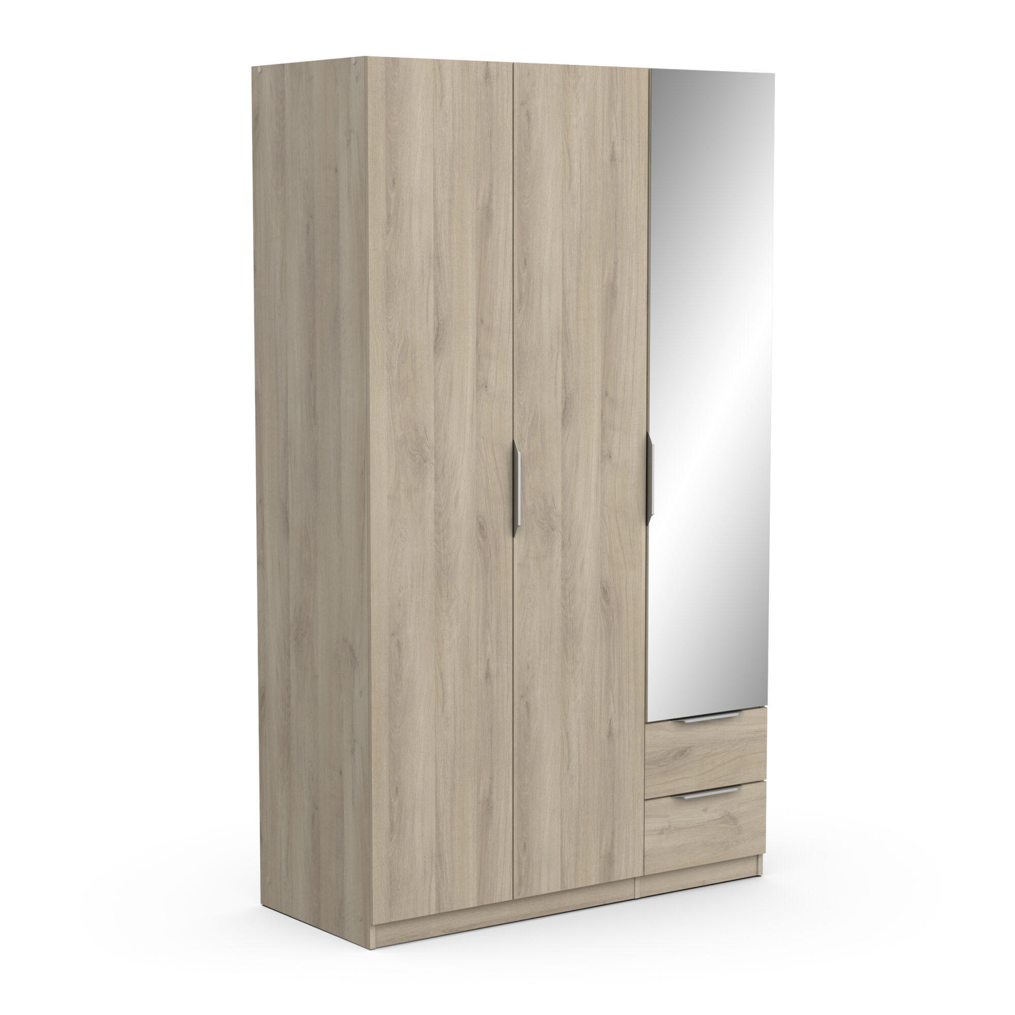 KLEIDERSCHRANK mit 3 Türen, 2 Schubladen und 1 Spiegel Ghost - L119,4 cm - Beige, Holz (119/203/51cm) - Demeyere