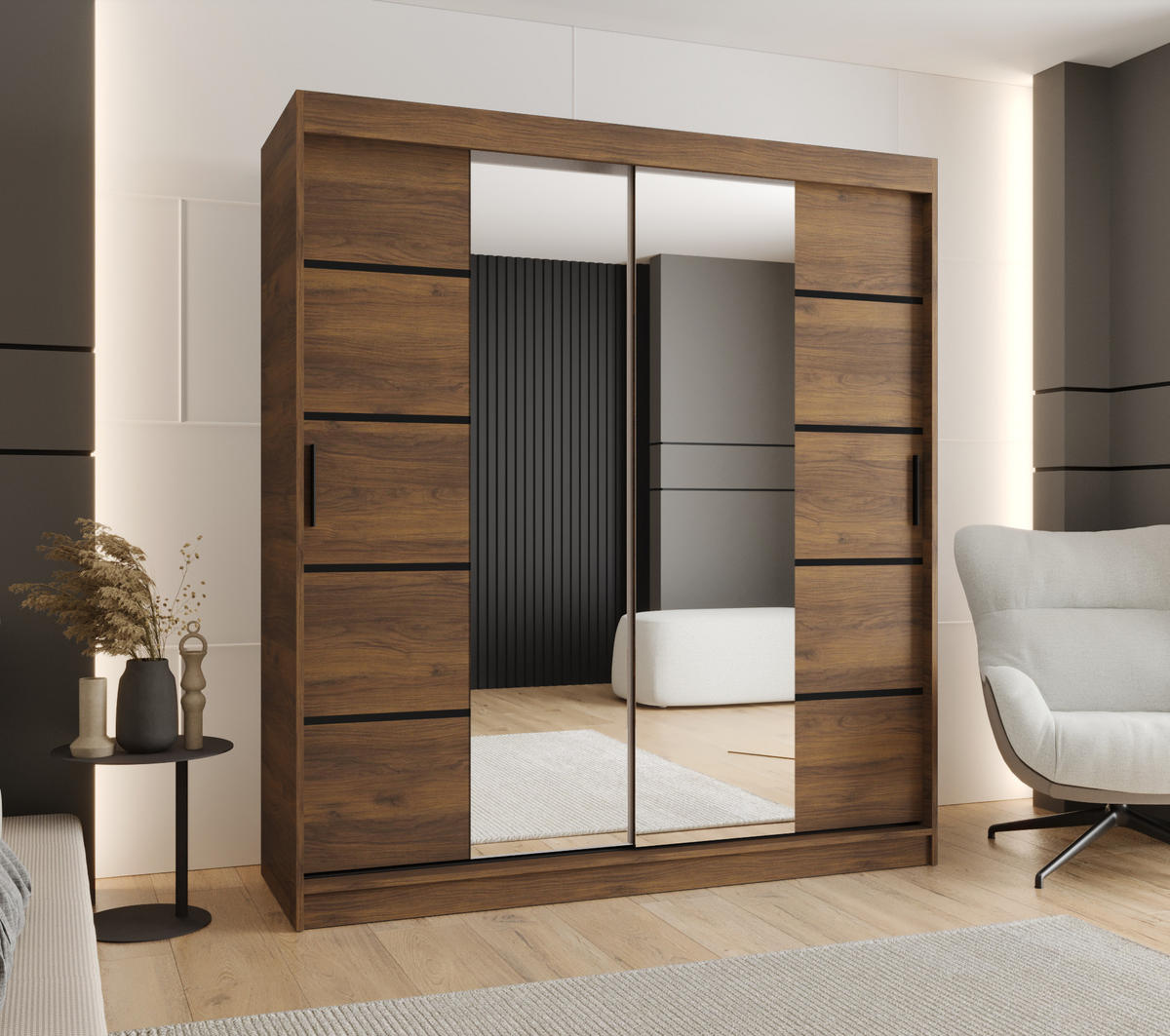 ŠATNÍ skříň s posuvnými dveřmi 200/180/62 2dveřová - černá/hnědá, dřevo/plast (180/200/62cm)