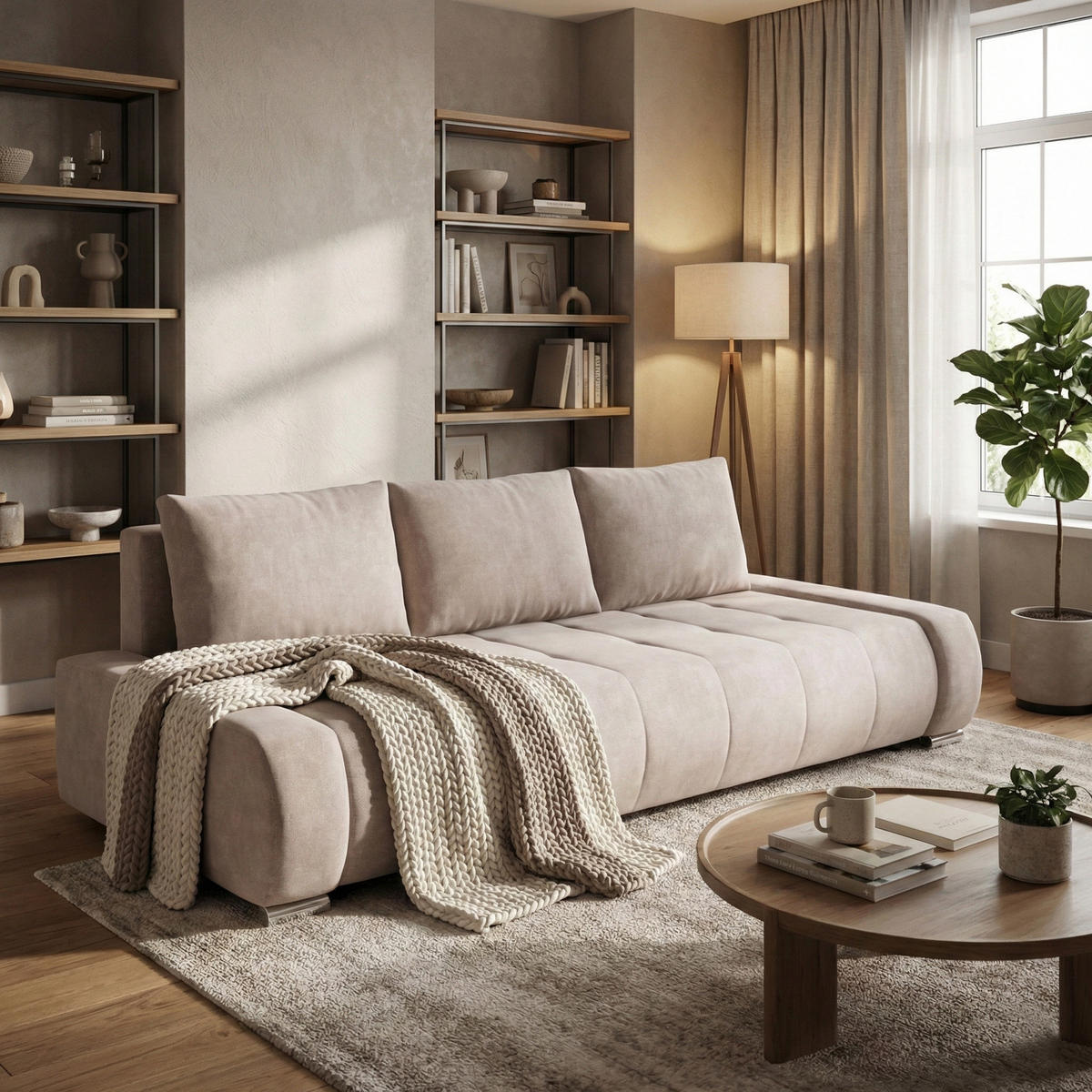 SCHLAFSOFA Draco 3-Sitzer, mit Bettkasten, Beige - Beige, Textil (240/85/110cm) - Beautysofa