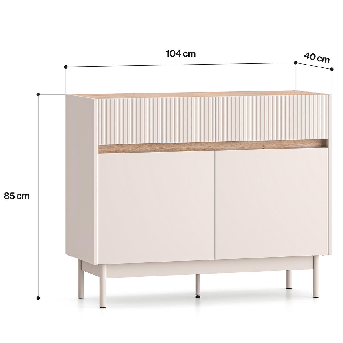 KOMMODE NALIA, Creme/Eiche - Eichefarben/Creme, Holzwerkstoff/Metall (104/85/40cm) - KONSIMO®