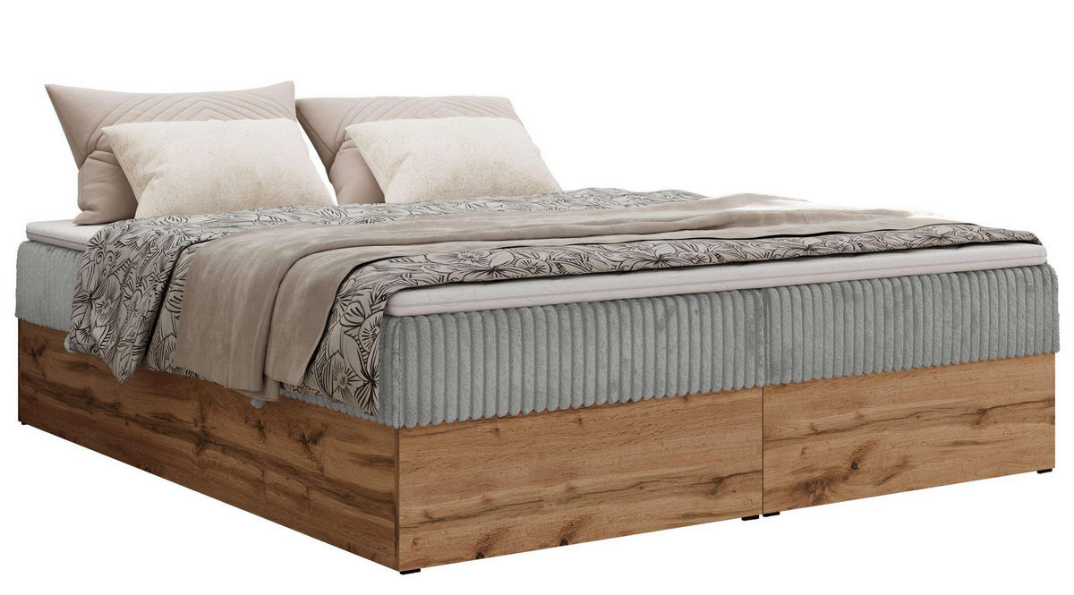 BOXBETT WOOD ZERO 200/200 - Hellgrau Cord - H3 - Topper T25 - Hellgrau, Textil (200/200cm) - MKS