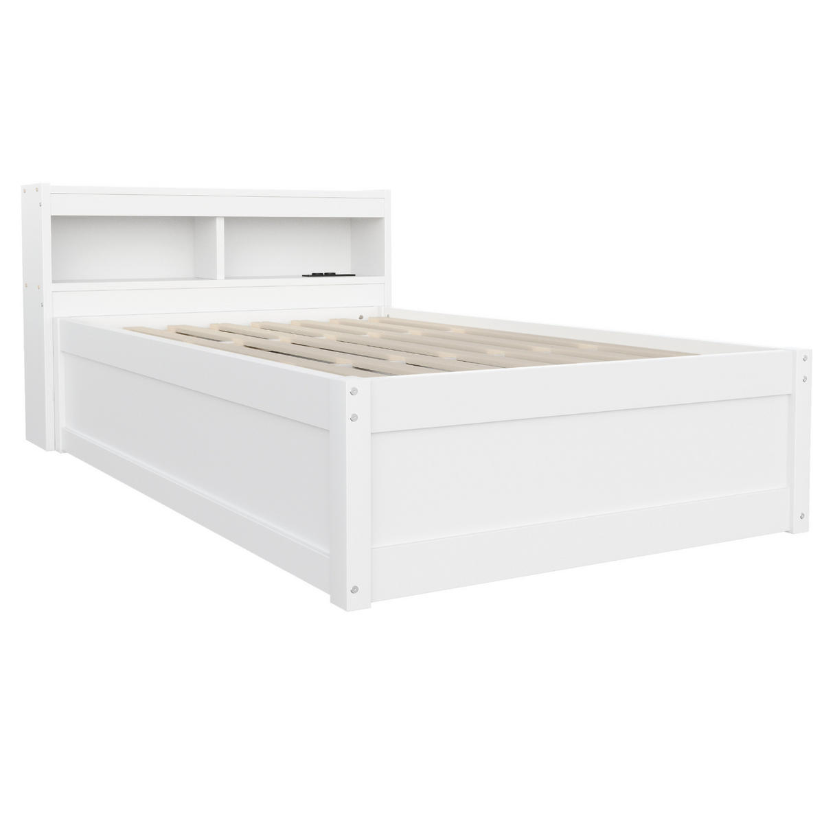 JEDNOLŮŽKOVÁ postel 90/200 cm s LED osvětlením, zásuvkou a hydraulickým úložným prostorem z MDF a borovicového dřeva, Bílá - bílá, kompozitní dřevo (90/200cm) - Redom