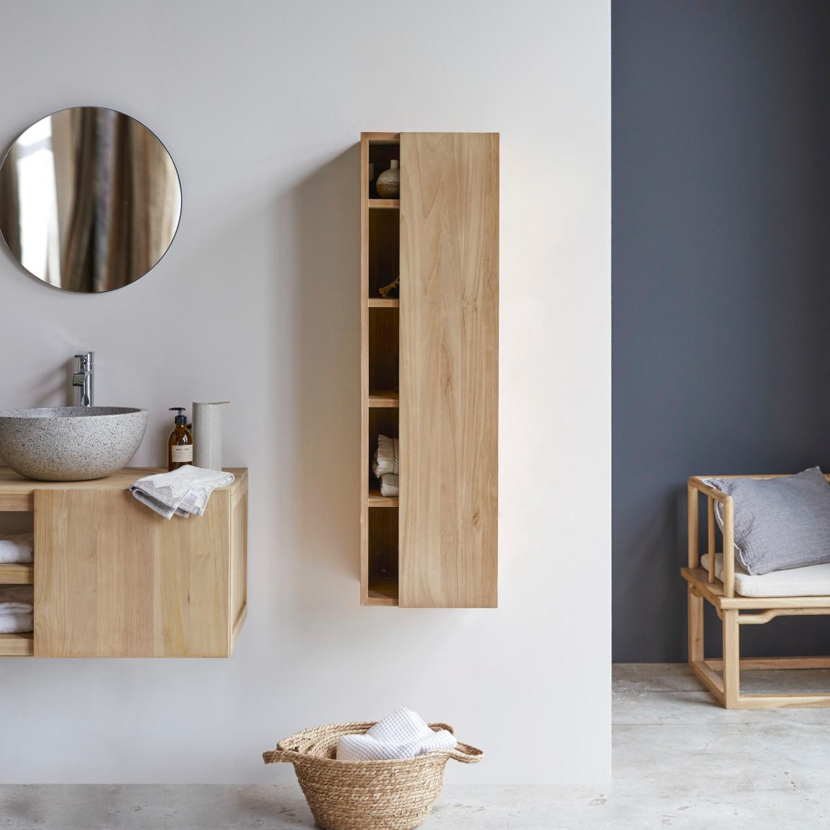 HOCHSCHRANK Typo Natur aus Teak - Naturfarben, Holz (35/120/30cm) - Tikamoon