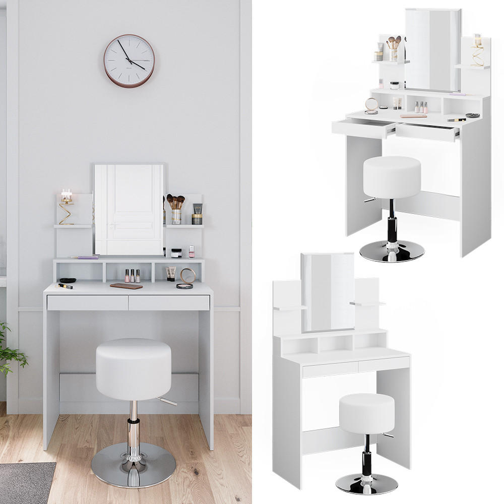 SCHMINKTISCH Ania Weiß 80 cm mit Hocker - Weiß, Holzwerkstoff (80/139.6/40cm) - Vicco