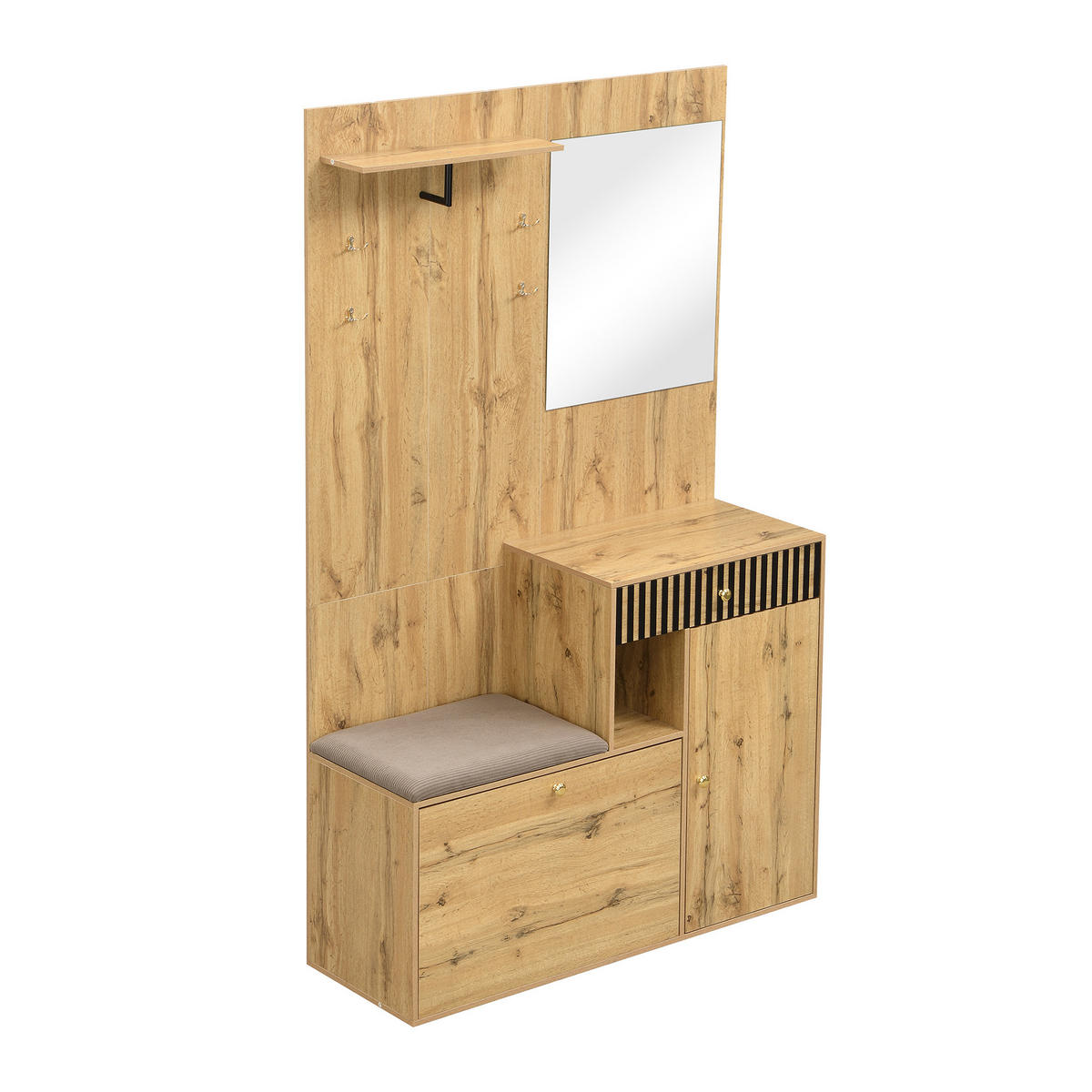 GARDEROBE mit Spiegel, Sitzbank und Stauraum - Sonoma Eiche, Glas/Holzwerkstoff (110/186/37cm) - Urban Meuble
