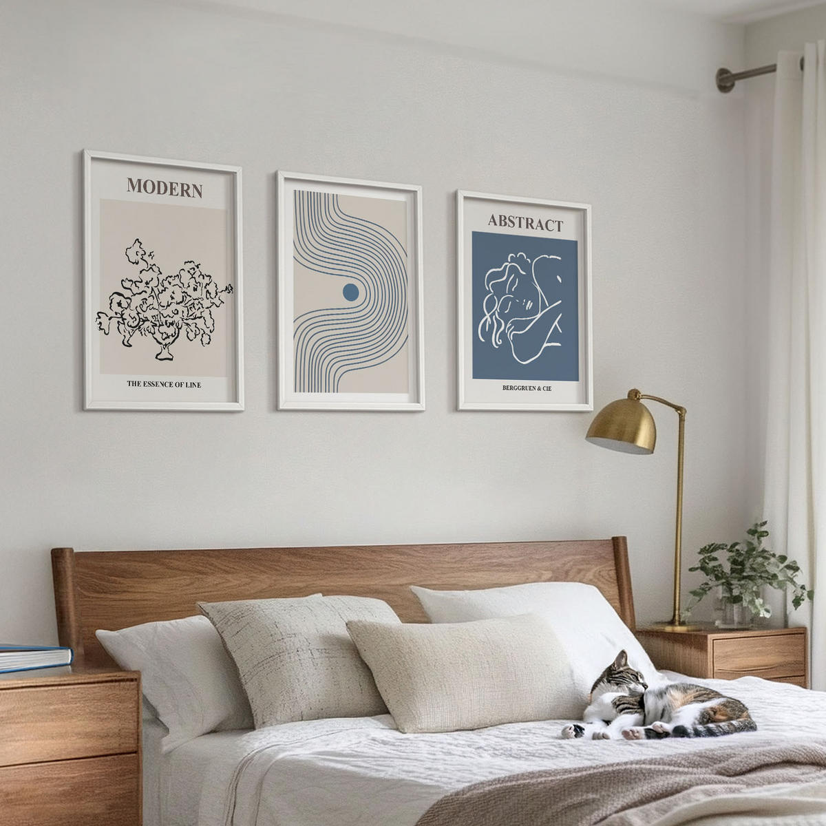 WANDBILDER 3er-Set - 40x60 cm Weißer Rahmen - abstrakte Poster mit Blumenlinien - Weiß, Kunststoff (40/60cm) - ArtPrintCave