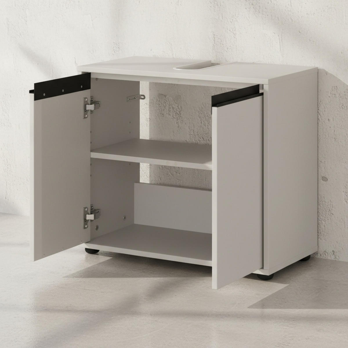 WASCHBECKENUNTERSCHRANK 63 cm mit zwei Türen und Einlegeboden | Steingrau - Grau, Holzwerkstoff (63/55/34cm) - KADIMA DESIGN