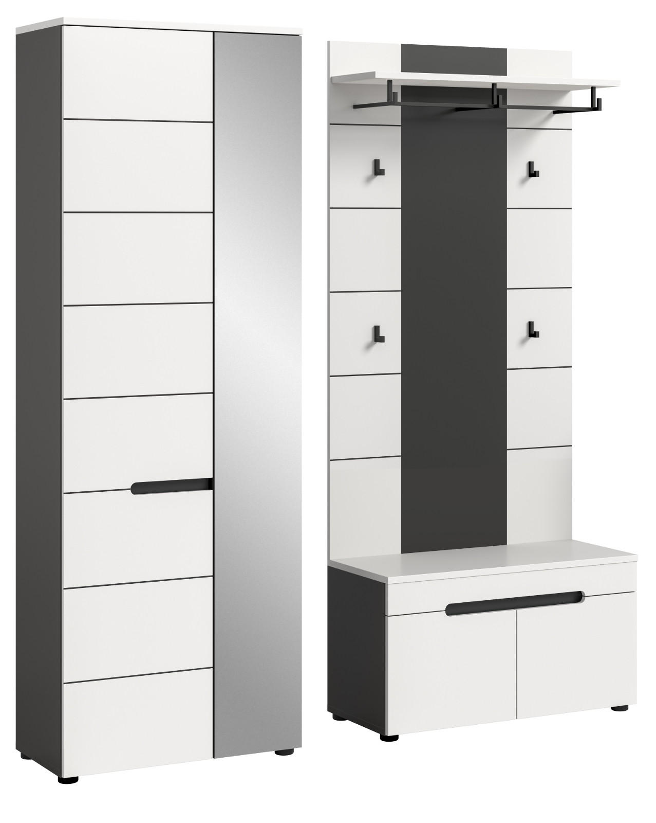 Inn.Furn Garderoben-Set Weiß, Grau 160x190x37 cm