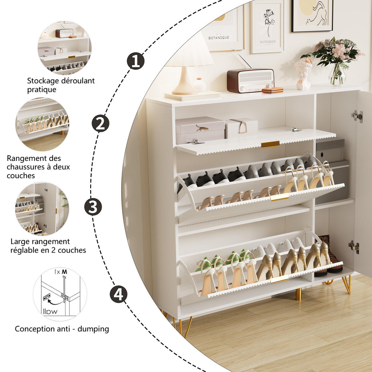 SCHUHSCHRANK schmal 3 Klappen Kippschutz weiß - Weiß, Holz (110/114.5/24cm) - Fortuna Lai