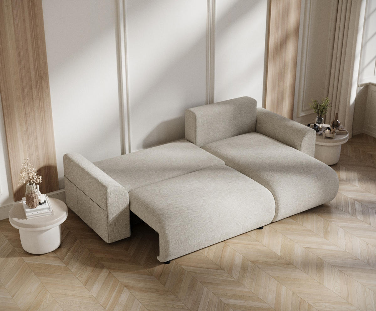 ECKSOFA MIT SCHLAFFUNKTION Bodega Beige Grau Chenille - Beige/Schwarz, Holz/Holzwerkstoff (235/138cm) - Maison de Reve
