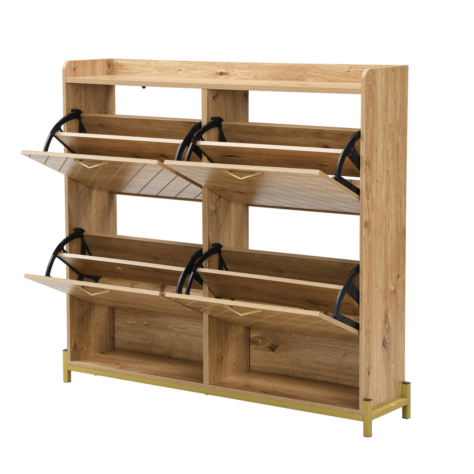 SCHUHSCHRANK in Holzoptik mit 4 Klappen, Schuhkipper für Flur und Diele - Naturfarben, Holz (108/100/24cm) - PARAFTA HOME