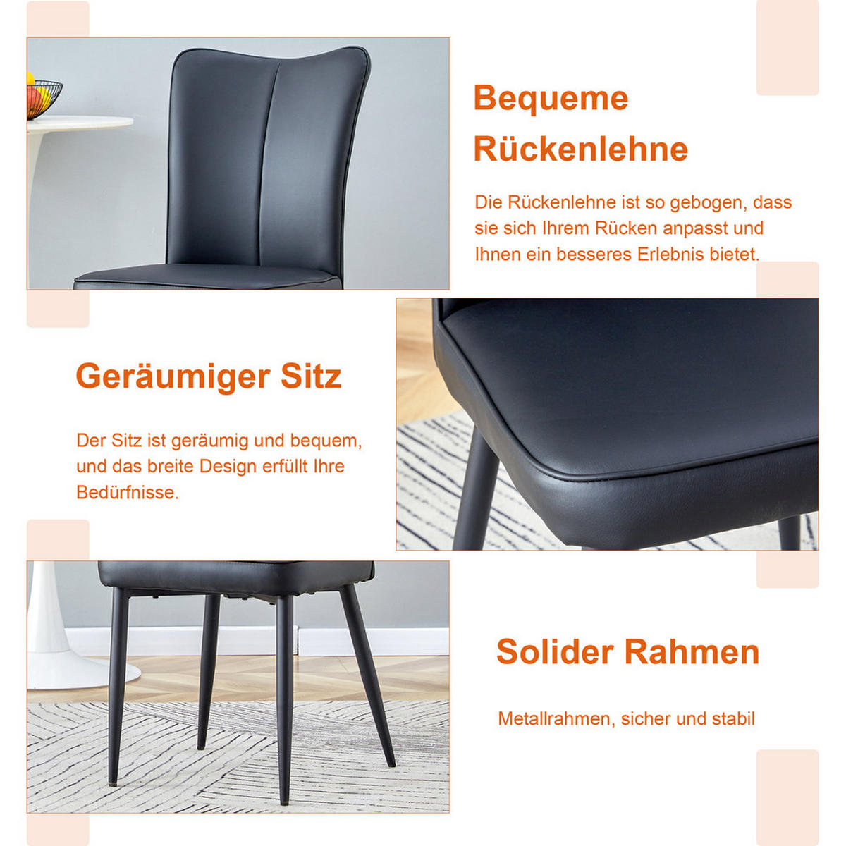 TISCHGRUPPE Rund 60 cm 3-tlg. Schwarz MDF PU Leder - Schwarz, Holzwerkstoff/Metall (73.5/21.5/76cm) - Raelunyi