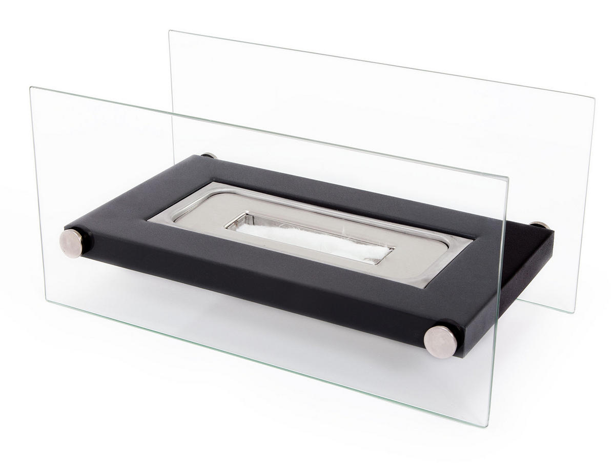 BIOETHANOL-KAMIN Schwarz Tischmodell inklusive 0.25 L Brennblock - Schwarz, Glas (34/16/16cm) - Purline