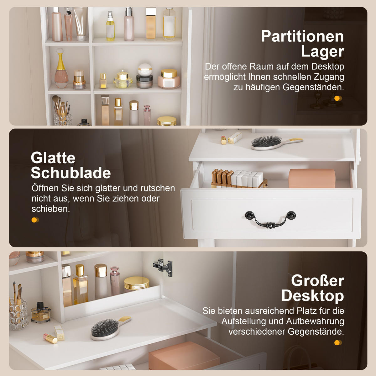 SCHMINKTISCH in Weiß Frisiertisch mit Hocker, Spiegel, LED und Stauraum, für kleine Schlafzimmer, B60/H131.5/T36cm - Weiß, Holzwerkstoff (60/131.5/36cm) - STILVORA