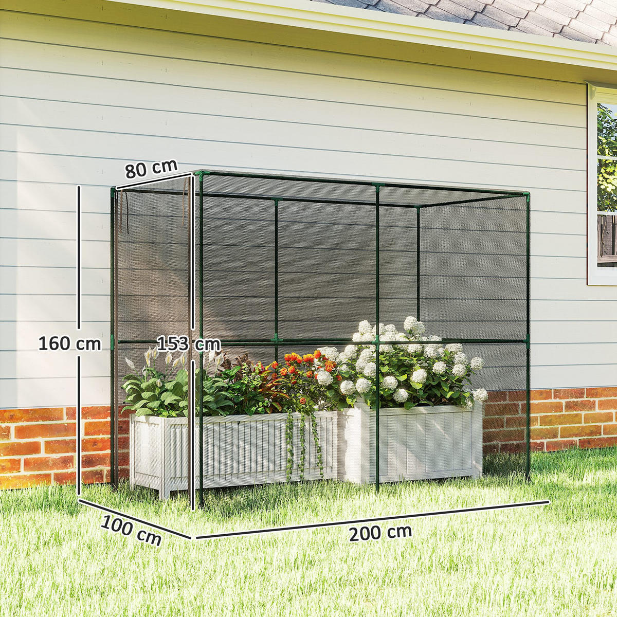 INSEKTENSCHUTZNETZ Feinmaschig Pflanzenschutznetz mit Reißverschlusstür - Schwarz, Metall (100/160/200cm) - Outsunny
