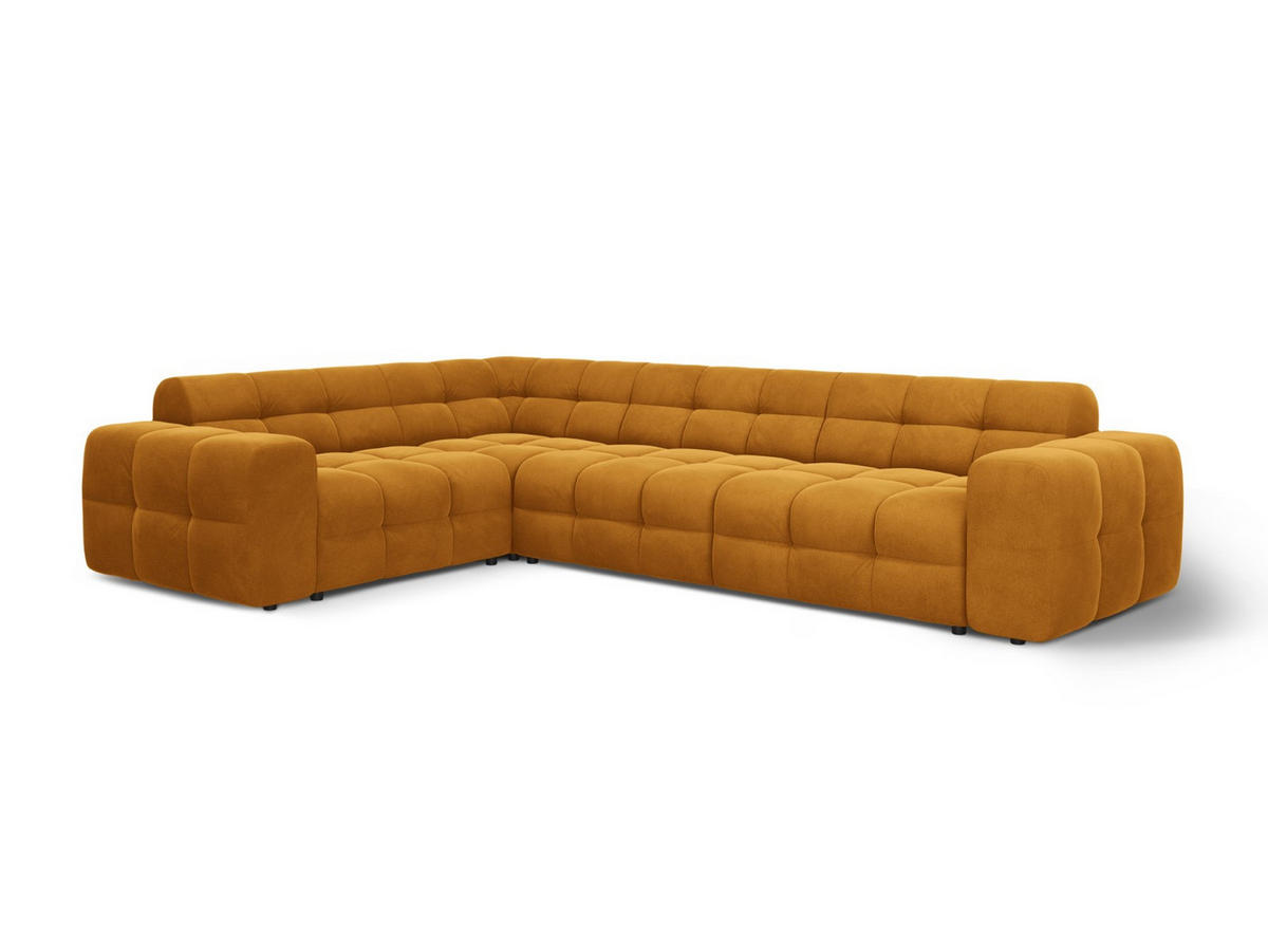 ECKSOFA links Kendal aus Samt senf 6 Sitzplätze - Dunkelgelb, Textil (231/332cm) - Micadoni