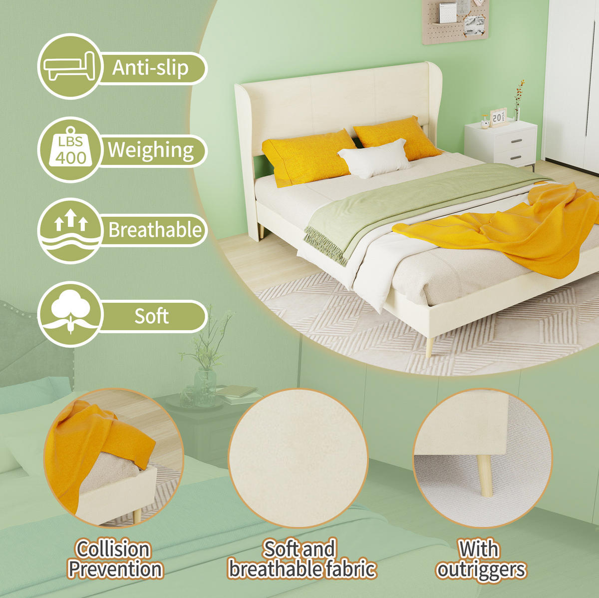POLSTERBETT 140/200 cm mit Matratze, weichem Kopfteil und stabilem Metallgestell, Beige - Beige, Textil (140/200cm) - Redom