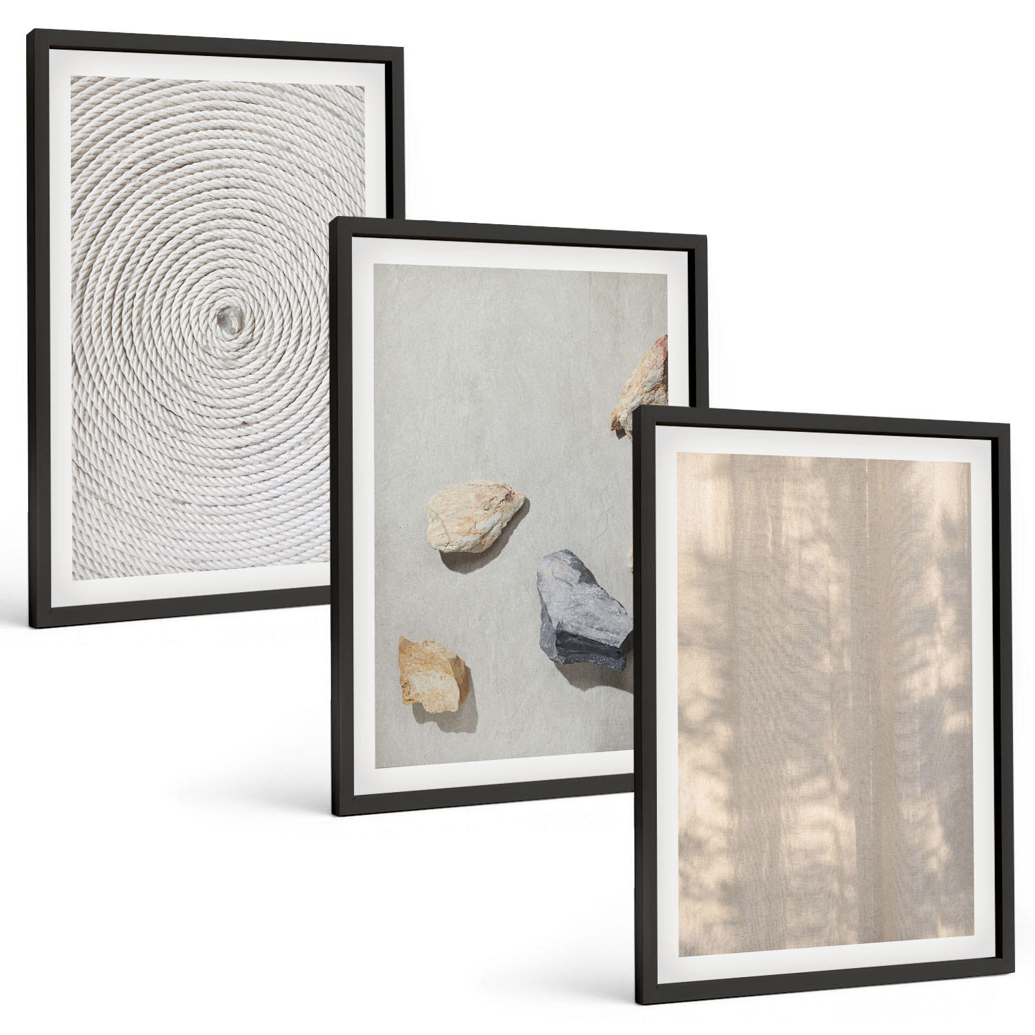 BILDER SET 3er Set - 40x60 cm Schwarzer Rahmen - Boho-Naturtexturen und -Strukturen - Schwarz, Kunststoff (40/60cm) - TULUP