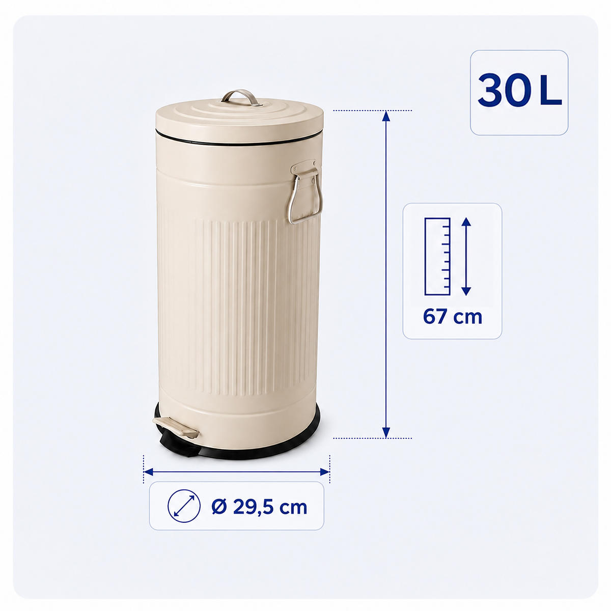 TRETEIMER Beige 30 l Soft-Close - Beige, Kunststoff/Metall (29.5/67/29.5cm) - Relaxdays