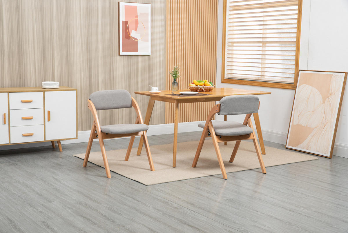 KLAPPSTUHL gepolstert 2er-Set Buchenholz Grau - Grau, Holz (54/60/79cm) - Meubliv