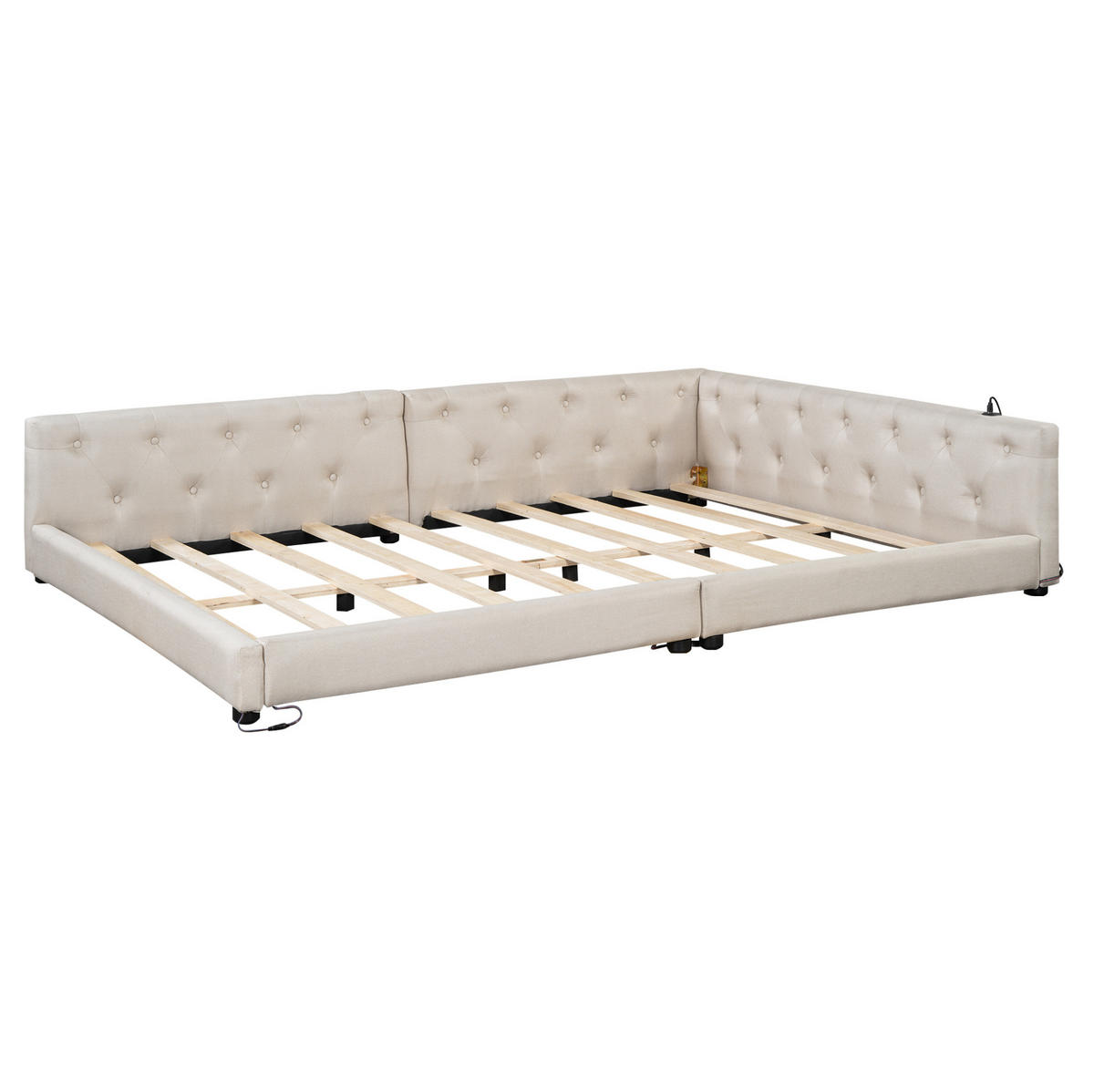 POLSTERBETT 140/200 cm Beige mit Ambientebeleuchtung und USB-Anschlüssen - Beige, Textil (140/200cm) - OKWISH