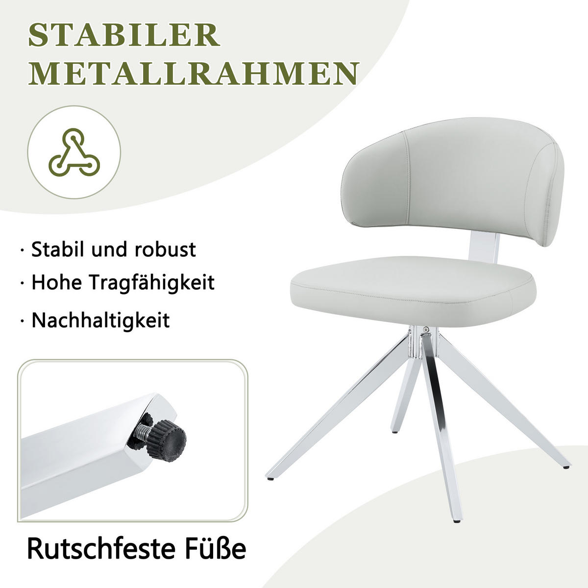 STUHL-SET DE-36678 2 Stück 360° drehbar mit Polsterung Grau - Hellgrau, Metall (50.5/77/54.5cm) - ComfortXL