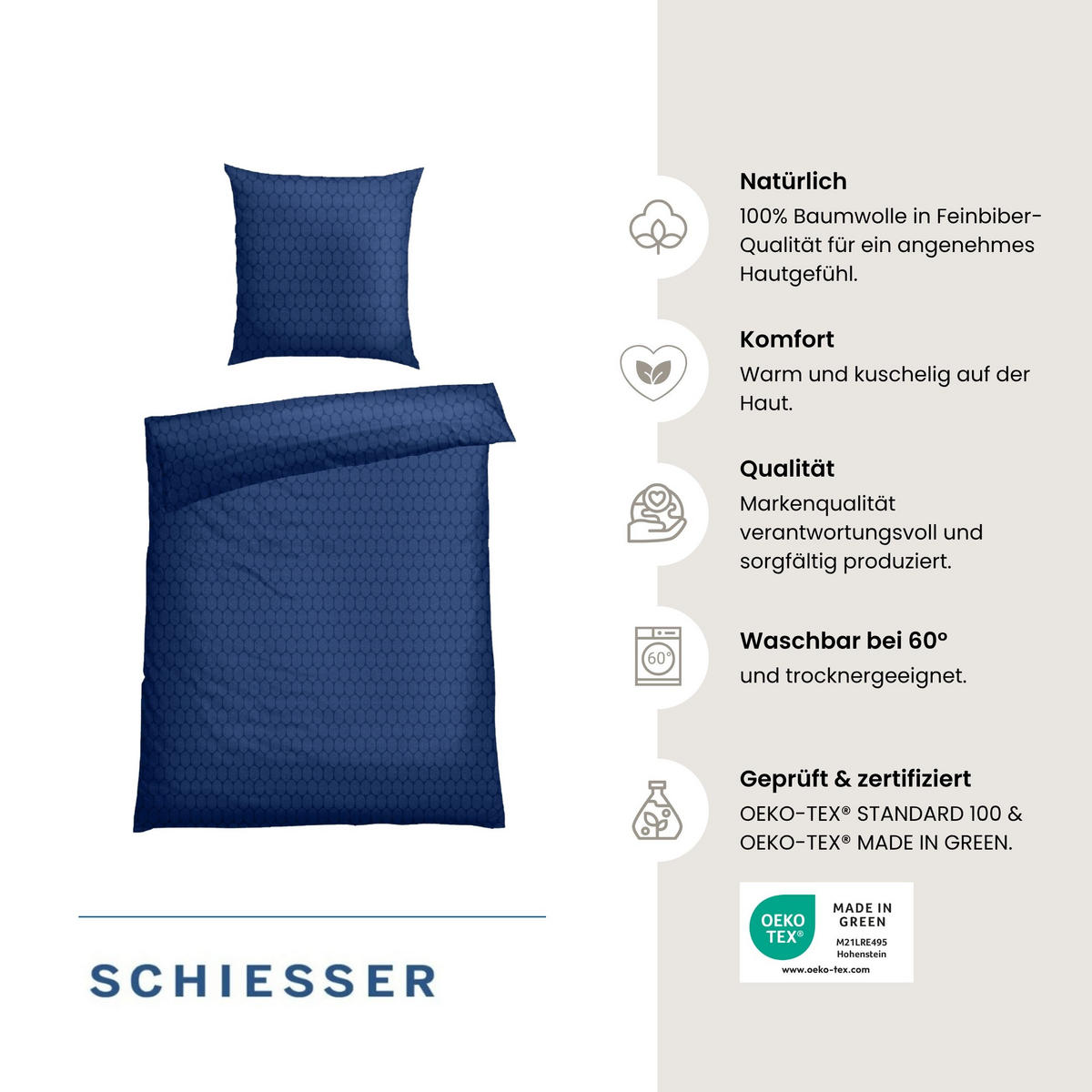 BETTWÄSCHESET Drops - Feinbiber - 2-teilig - 135x200 cm - Dunkelblau - Dunkelblau, Textil (135/200cm) - SCHIESSER