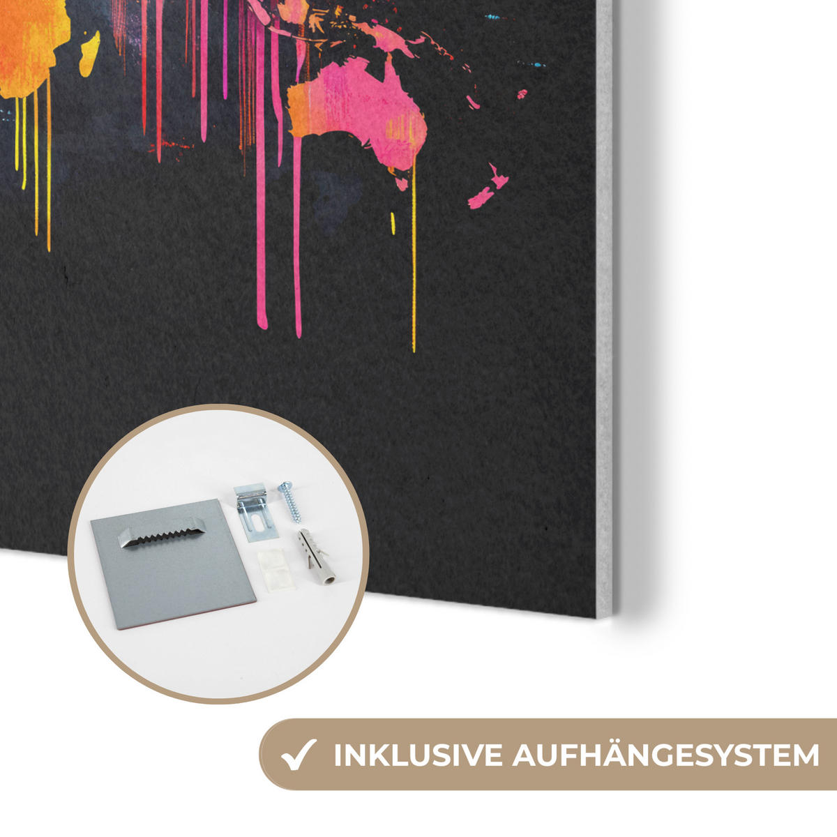 AKUSTIKBILD Weltkarte - Farbe - Bunt - Graffiti - Welt Akustikpaneele 80x80 cm - Multicolor, Kunststoff (80/80/0.9cm) - MuchoWow