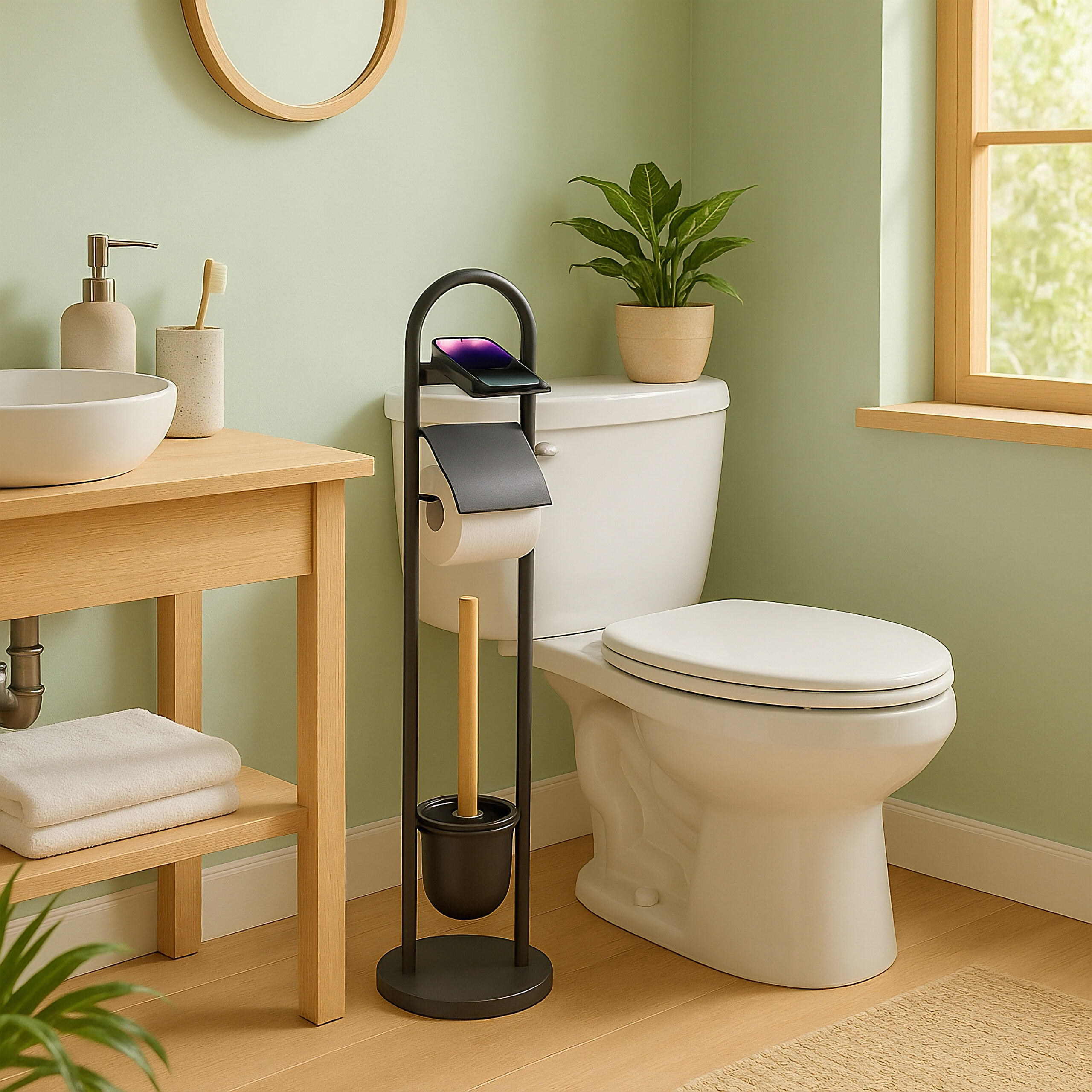 WC-GARNITUR - Schwarz, Holz/Kunststoff (21.5/79/21.5cm) - Relaxdays