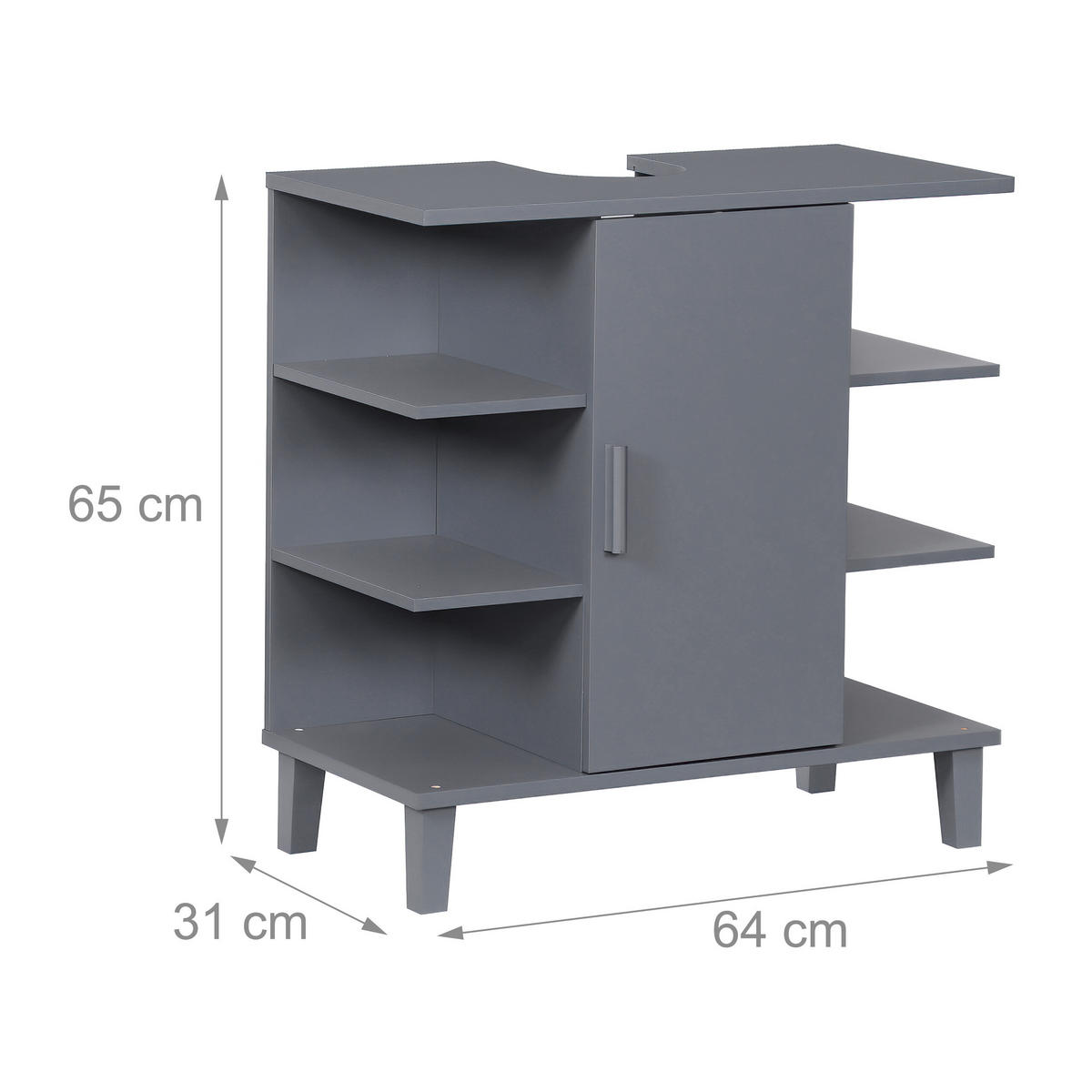 WASCHBECKENUNTERSCHRANK - Grau, Holzwerkstoff (64/65/31cm) - Relaxdays