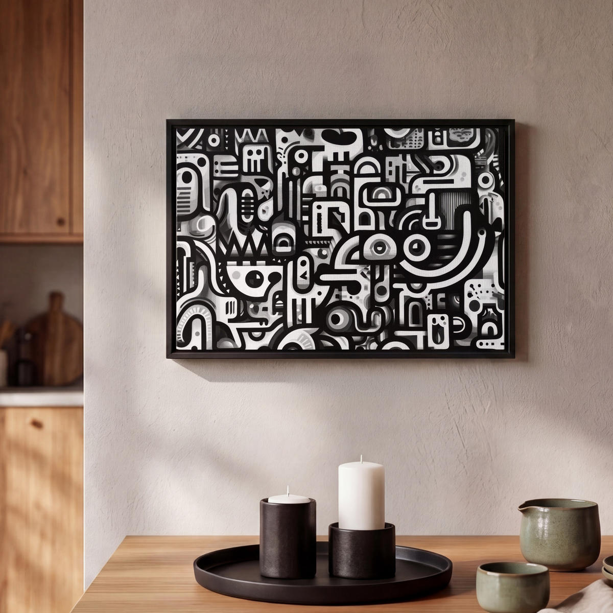 LEINWAND Bilder mit Rahmen - Symbole - Abstrakt - Grafik - Schwarz - 30x20 - Schwarz, Textil (30/20cm) - MuchoWow
