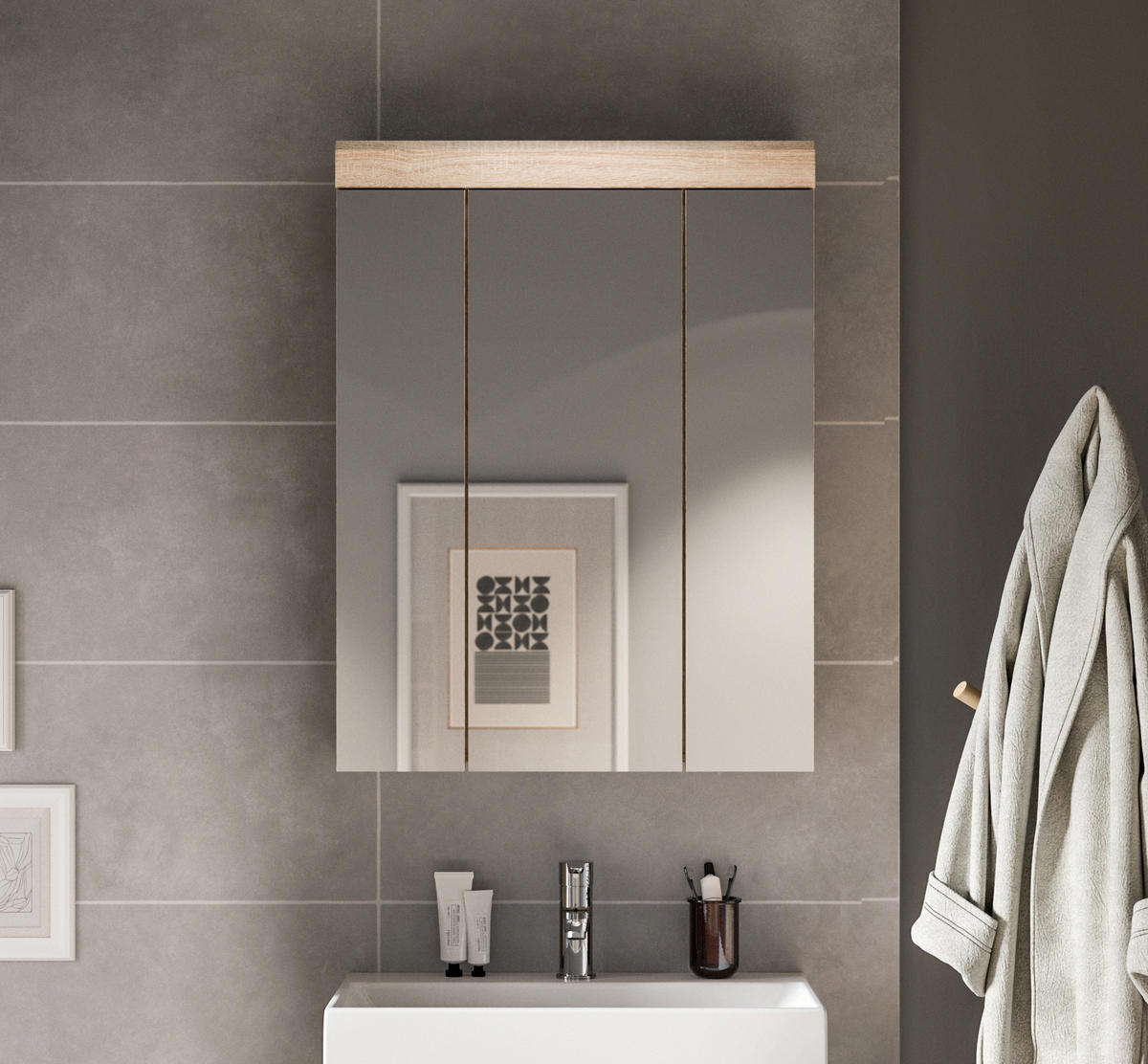 SPIEGELSCHRANK Lambada Bad in Sonoma Eiche hell und Spiegelglas B/H/T: 60x79x18 cm - Sonoma Eiche, Holzwerkstoff (60/79/18cm)