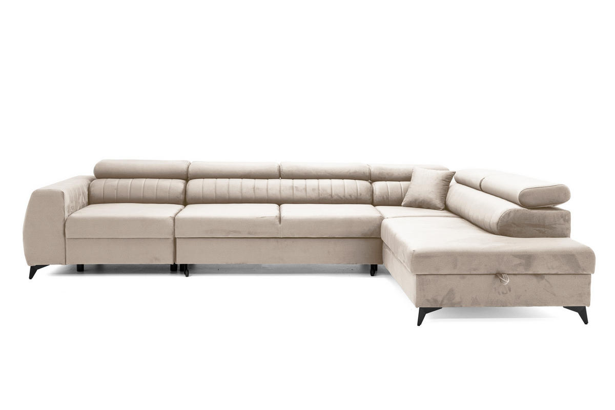 ECKSOFA PIERO MAXI Rechts mit Schlaffunktion 195x125 Velours Beige - Beige/Schwarz, Holz/Textil (203/350cm) - Muffo