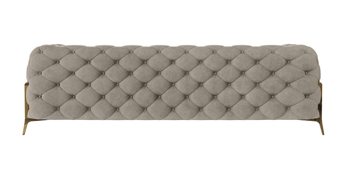 CHESTERFIELD-SOFA 3-Sitzer Lexi Dunkle Creme Samt - Goldfarben/Creme, Holz/Textil (243/75/100cm) - S-Style Möbel