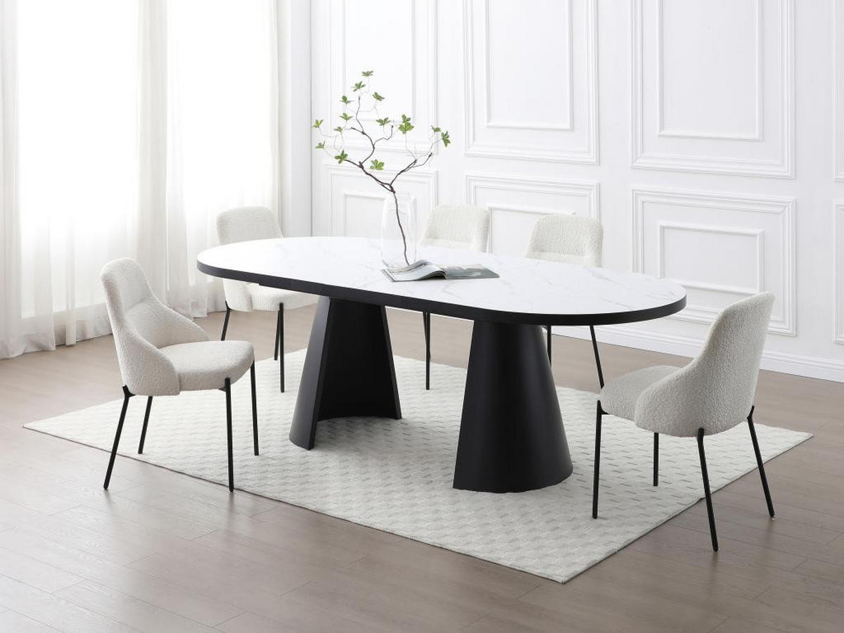 ESSTISCH ausziehbar - 6 bis 10 Personen - MDF & Metall - Marmor-Optik Weiß & Schwarz - KORIZEA - Schwarz, Holz (240/100/76cm) - Vente-Unique