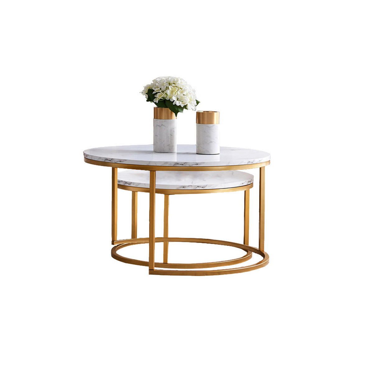 COUCHTISCH 2er Set Beistelltisch Rund, Gold - Goldfarben, Metall (80/80/45cm)