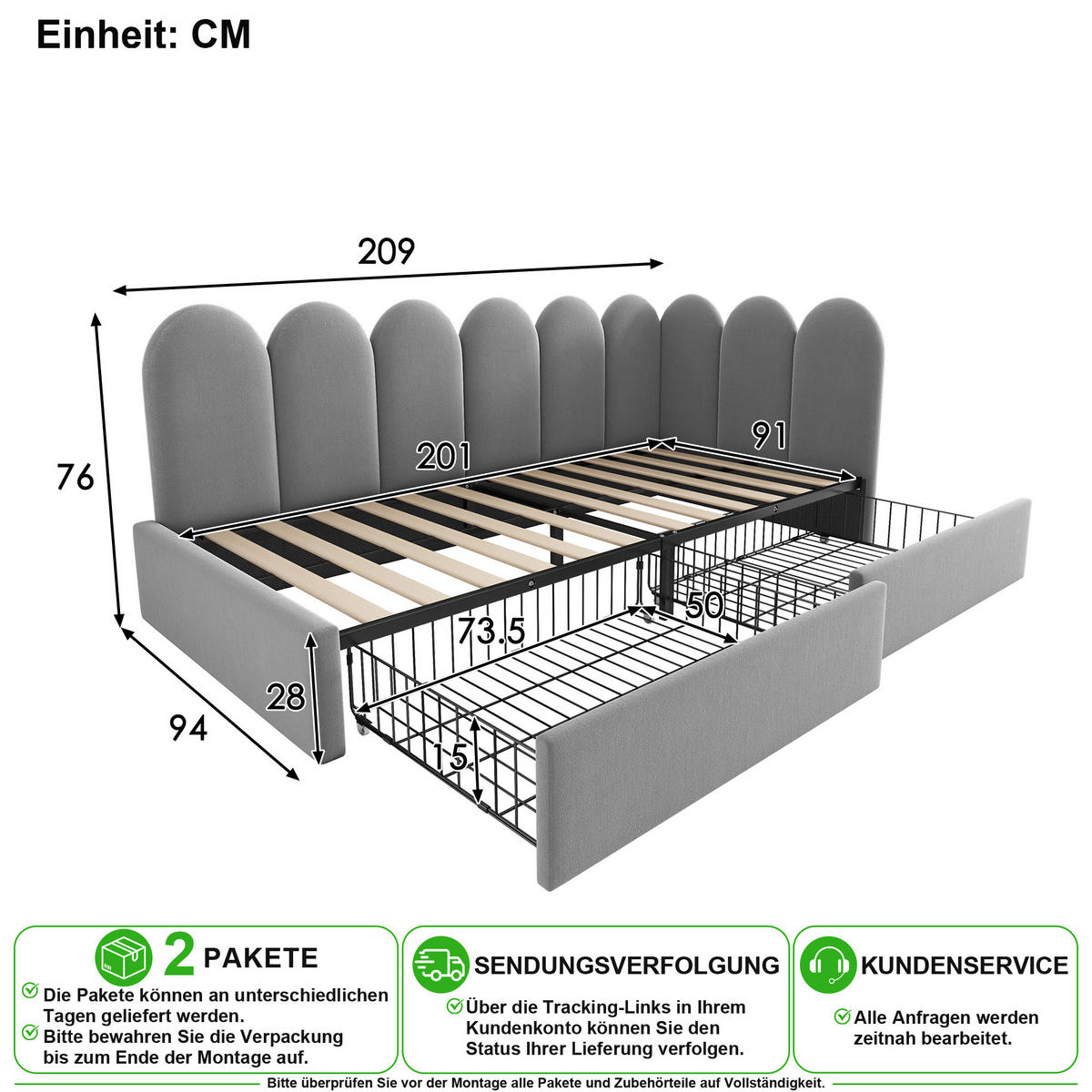 ČALOUNĚNÁ POSTEL 90/200 cm v šedé barvě se 2 zásuvkami ze sametu - šedá, kov/kompozitní dřevo (90/200cm) - CHICFURN