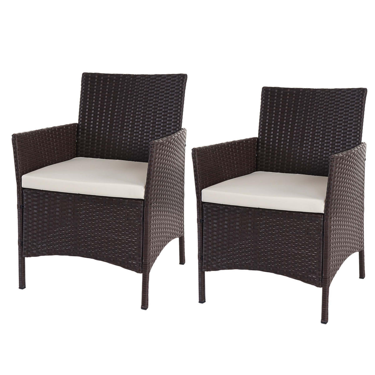 POLY-RATTAN SESSEL HALDEN Braun, Cremeweiß 2er-Set - Braun/Weiß, Kunststoff (59/83/60cm) - MCW