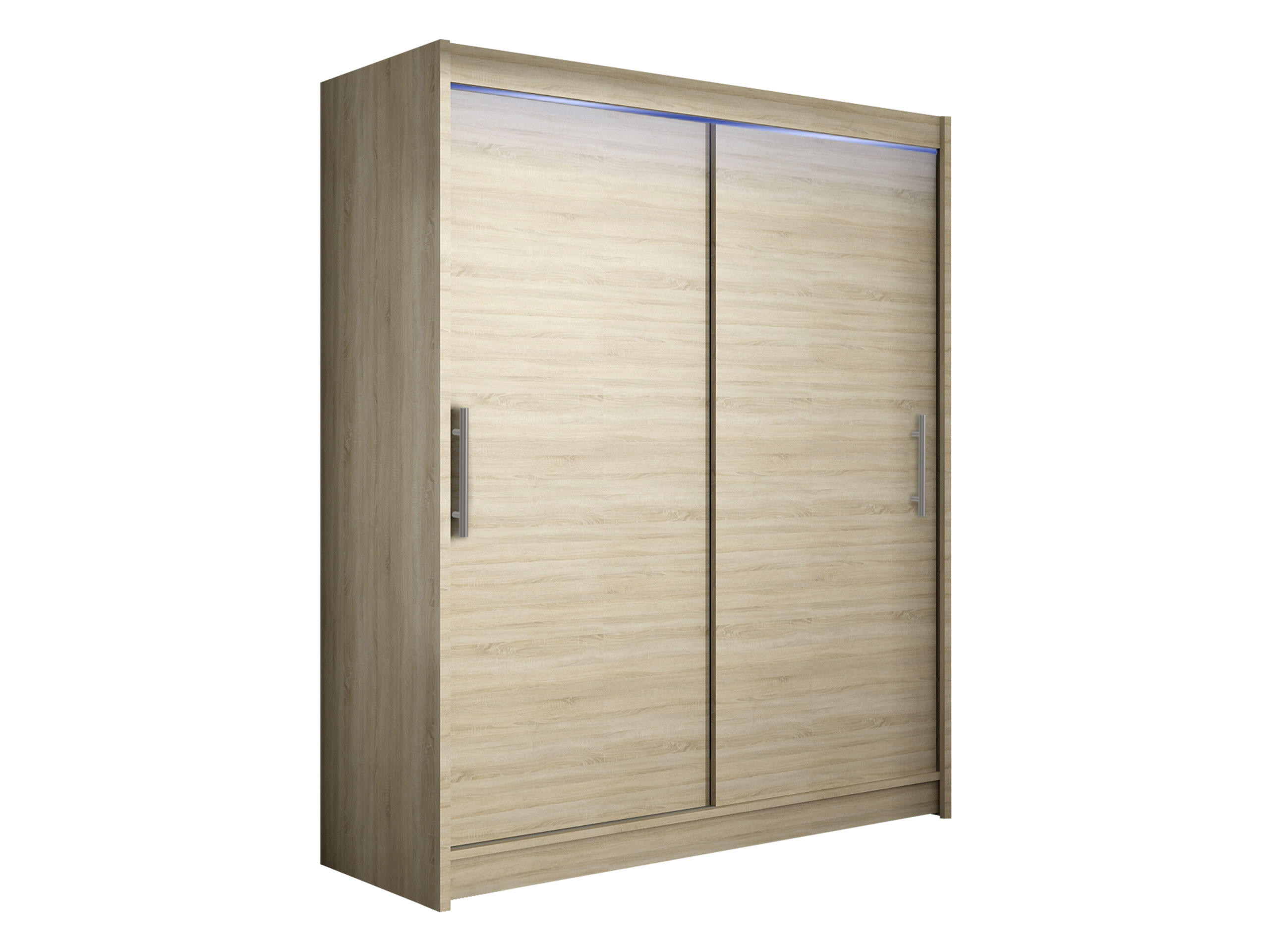 SCHWEBETÜRENSCHRANK Westa I, mit RGB LED Beleuchtung - Silberfarben/Sonoma Eiche, Holzwerkstoff/Metall (150/200/58cm) - MIRJAN24