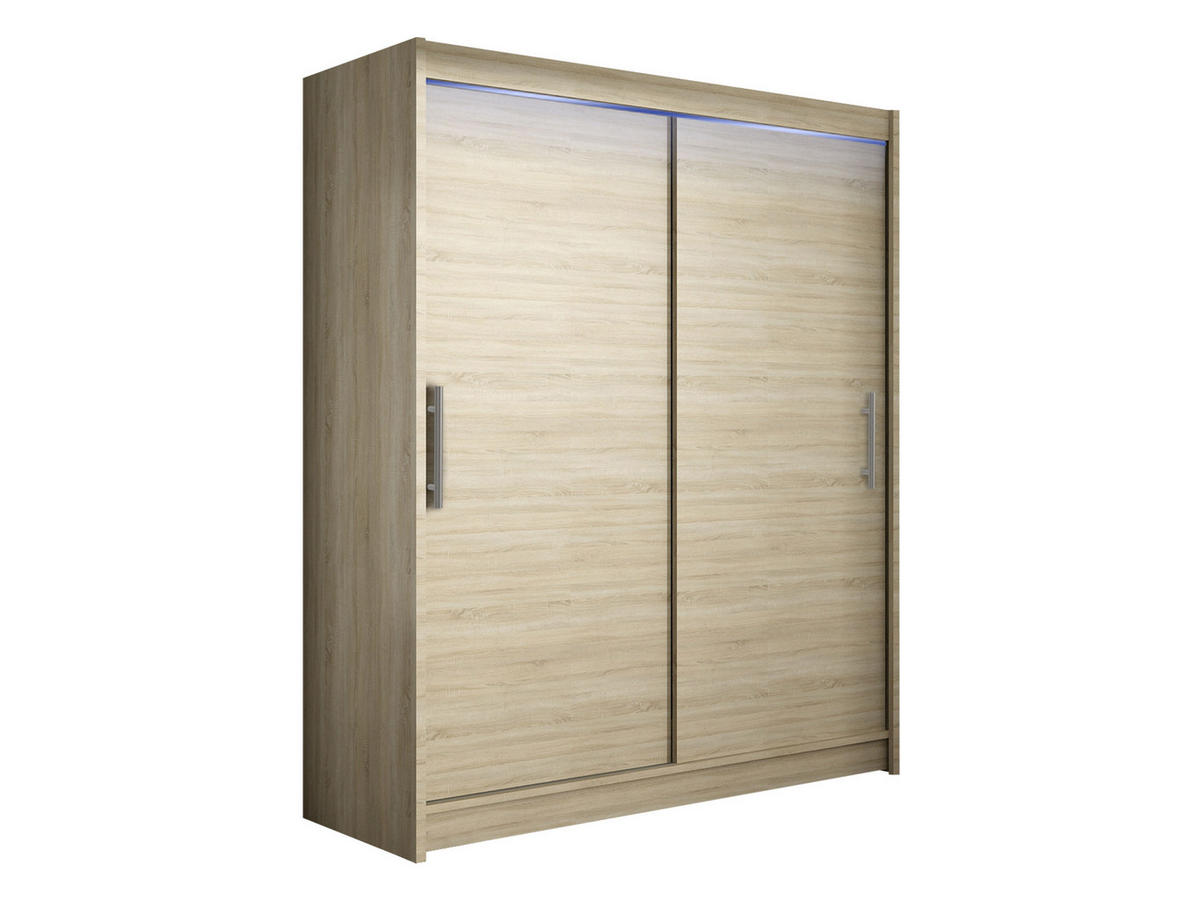 SCHWEBETÜRENSCHRANK Westa I, mit RGB LED Beleuchtung - Silberfarben/Sonoma Eiche, Holzwerkstoff/Metall (150/200/58cm) - MIRJAN24