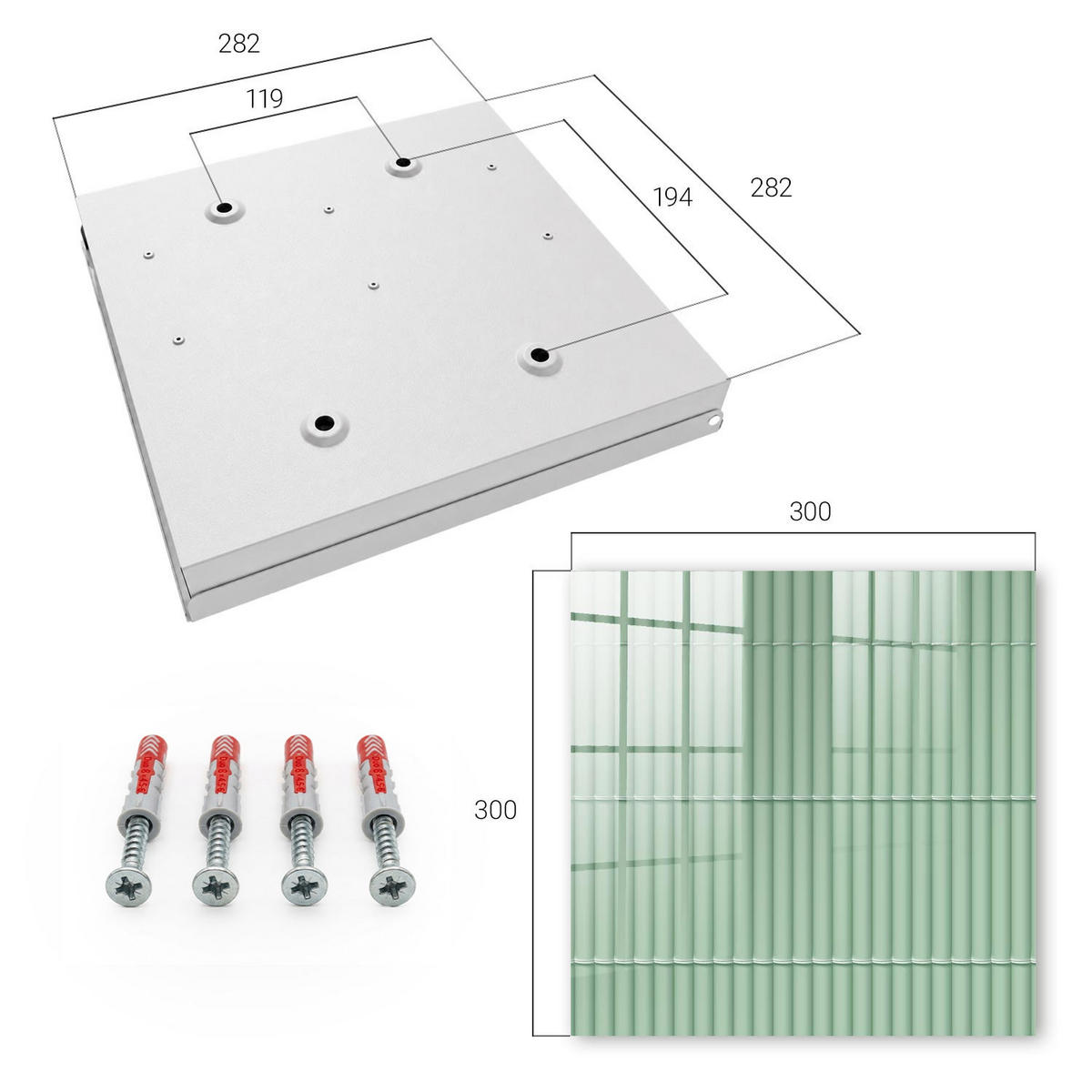 SCHLÜSSELBOX Weiß 30x30 cm – Türöffnung nach rechts - grüne Streifen - Grün, Metall (30/30/5cm) - TULUP