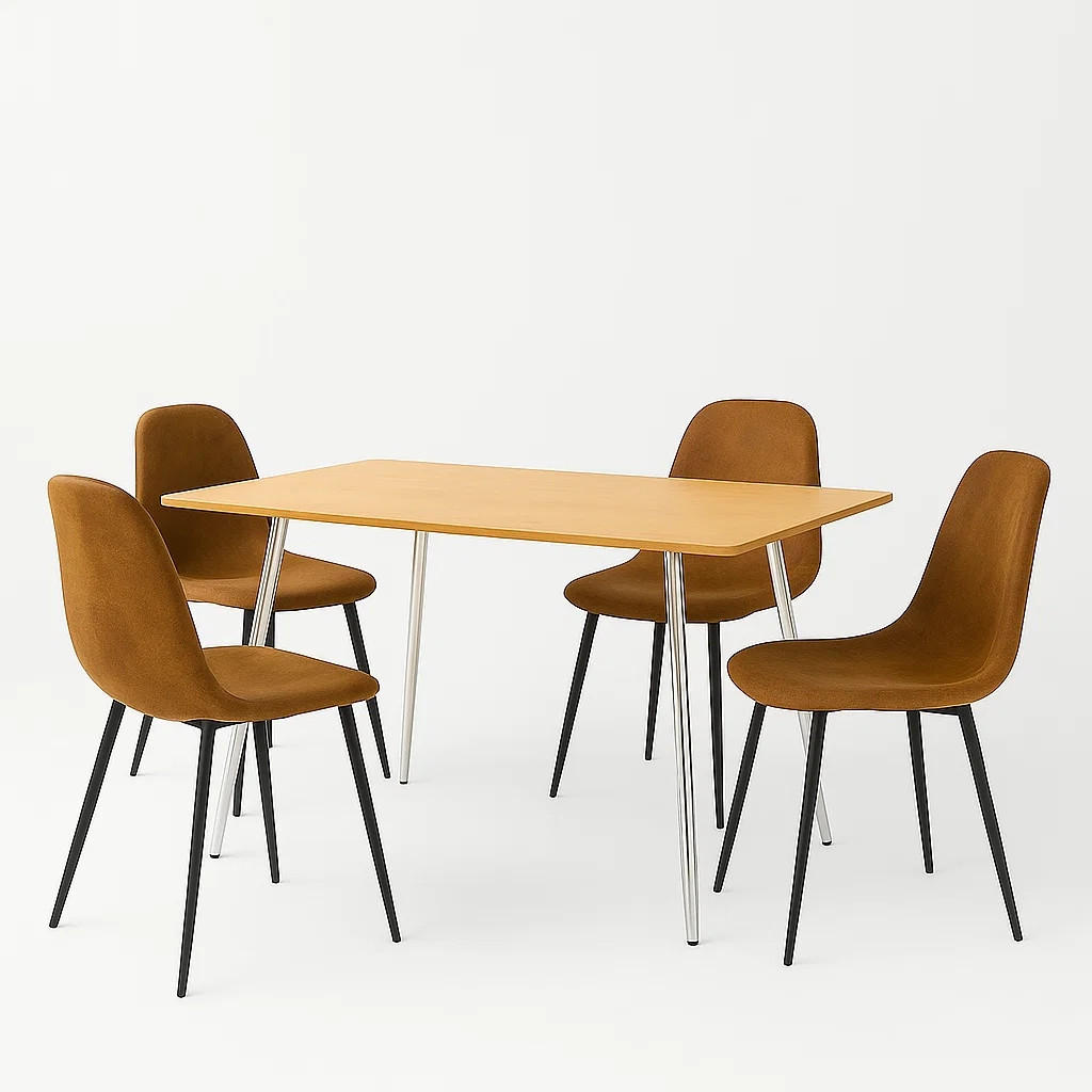 ESSTISCH SET mit ausziehbarem Esstisch und 4 Retro-Esszimmerstühlen - Braun, Holzwerkstoff/Textil (180/75/80cm) - Urban Meuble