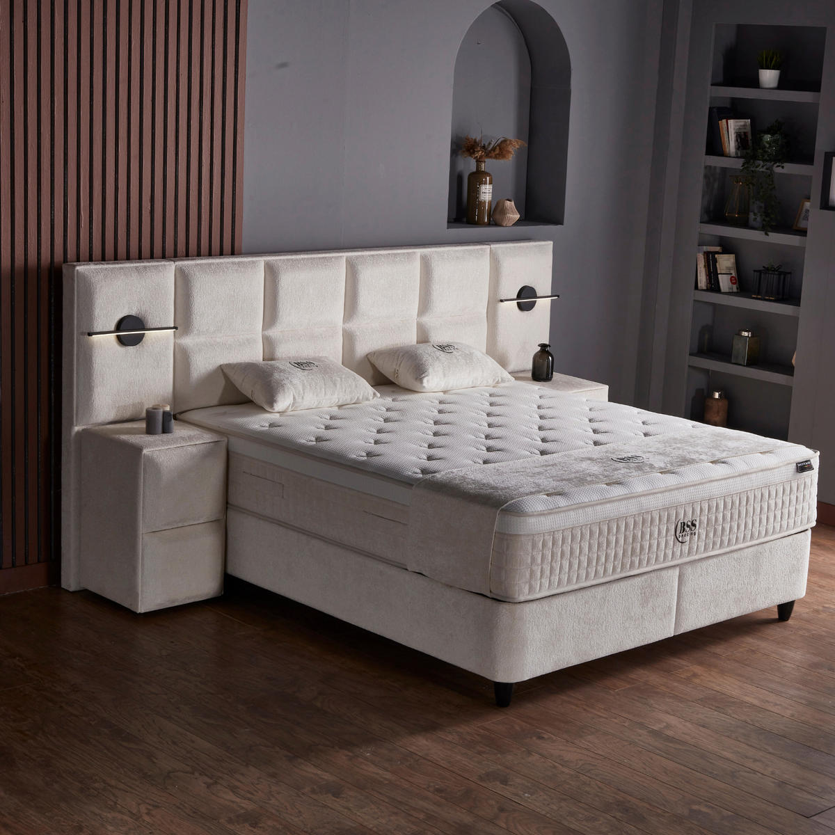 BOXBETT AMORE Bett boxspringbett 180x200 mit matratze - Beige, Holz (180/200cm)