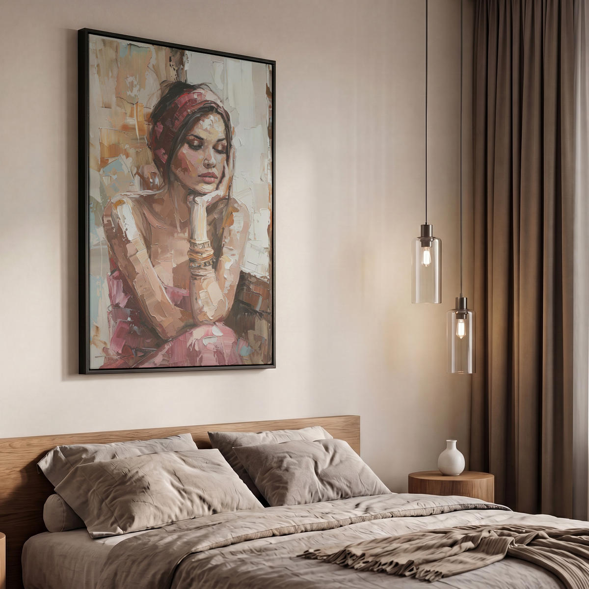 LEINWAND Bilder mit Rahmen - Frau - Lackierung - Porträt - Modern - 60x90 - Altrosa, Textil (60/90cm) - MuchoWow