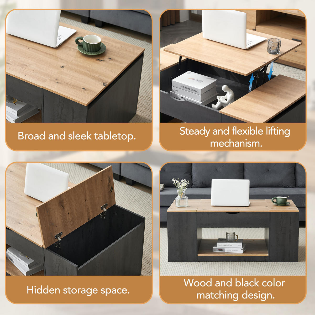 COUCHTISCH 109 cm grau höhenverstellbar mit Stauraum - Grau, Holzwerkstoff (40/110.5/109.5cm) - OKWISH